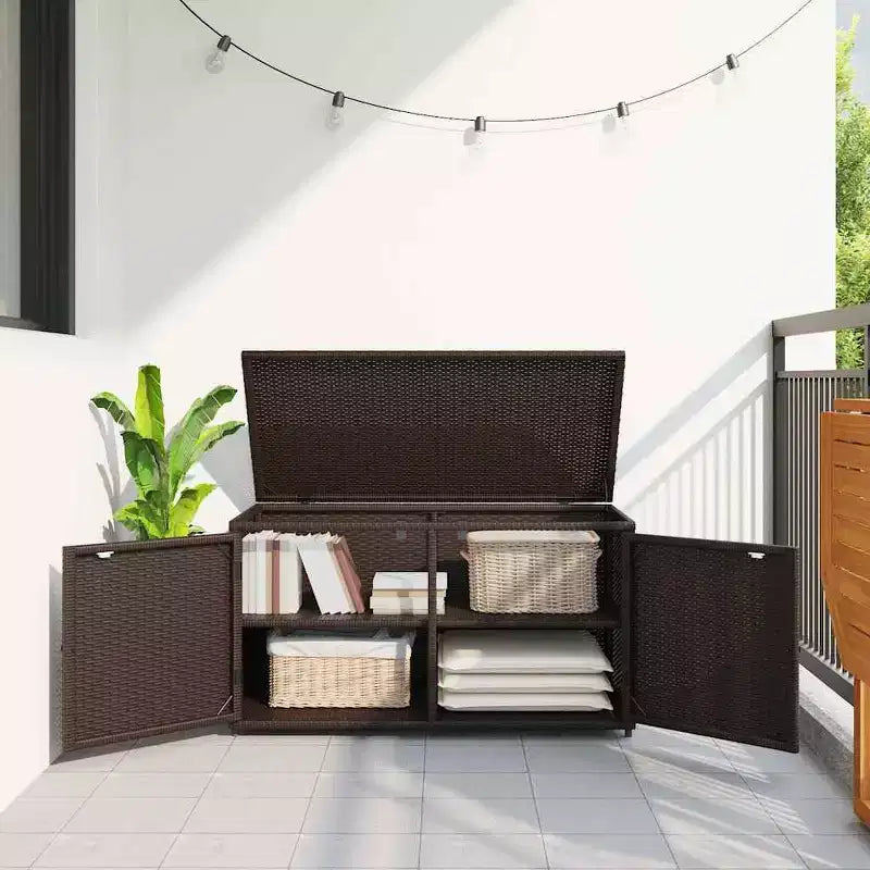 Armadietto da Esterno per Attrezzi in Polyrattan con Contenitore