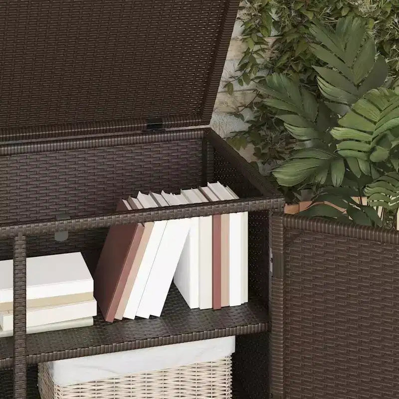 Armadietto da Esterno per Attrezzi in Polyrattan con Contenitore