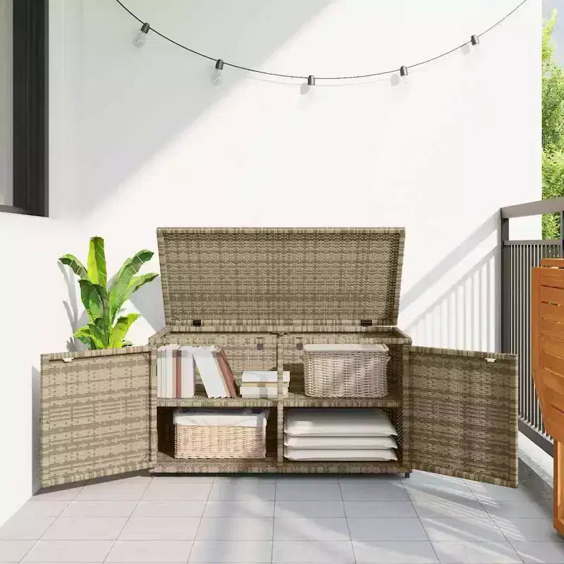 Armadietto da Esterno per Attrezzi in Polyrattan con Contenitore