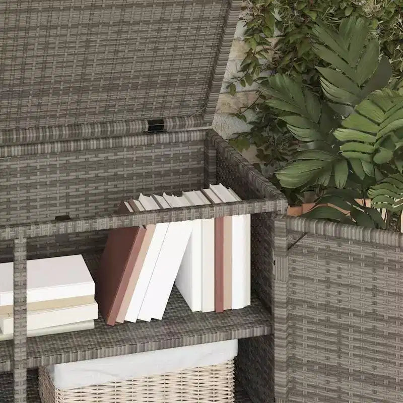 Armadietto da Esterno per Attrezzi in Polyrattan con Contenitore