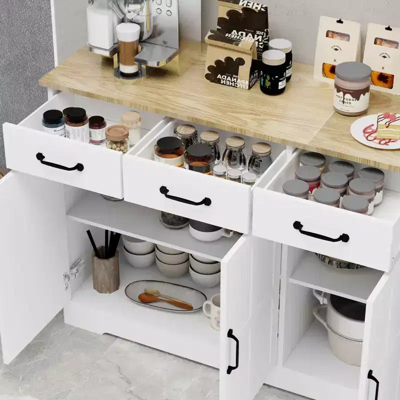 Credenza da Buffet Bianca in Stile Rustico, Mobile Contenitore a 3 Cassetti e 3 Ante per Sala da Pranzo