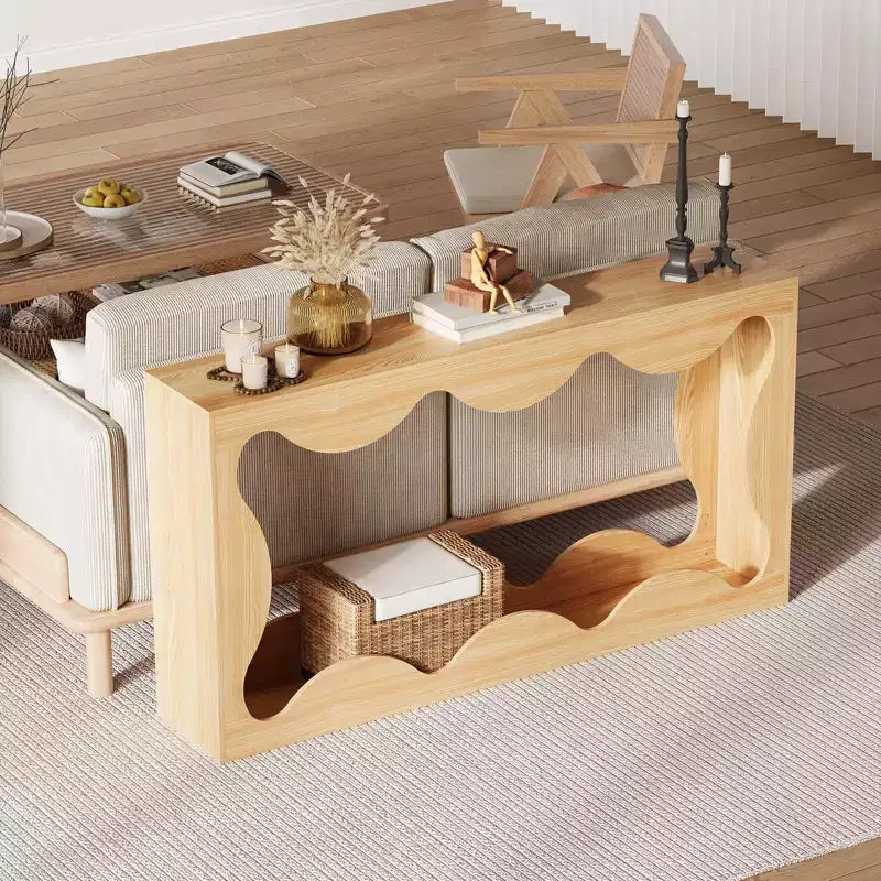 Consolle da fattoria smerlata 63 per ingresso, tavolo stretto in legno dietro al divano con contenitore, mobili rustici per soggiorni e appartamenti
