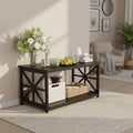 Two-tier coffee table, rustic wooden table with rectangular storage compartment, suitable for the living room