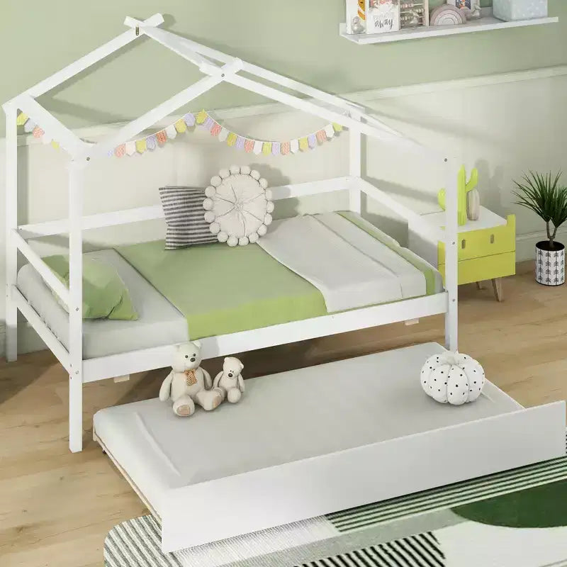 Letto a castello con rotelle e tetto con sponde e ringhiere Letto a piattaforma in legno