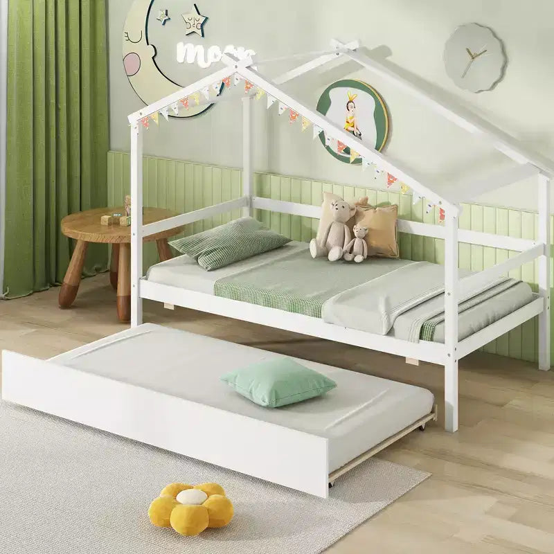 Letto a castello con rotelle e tetto con sponde e ringhiere Letto a piattaforma in legno