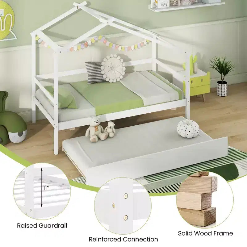 Letto a castello con rotelle e tetto con sponde e ringhiere Letto a piattaforma in legno
