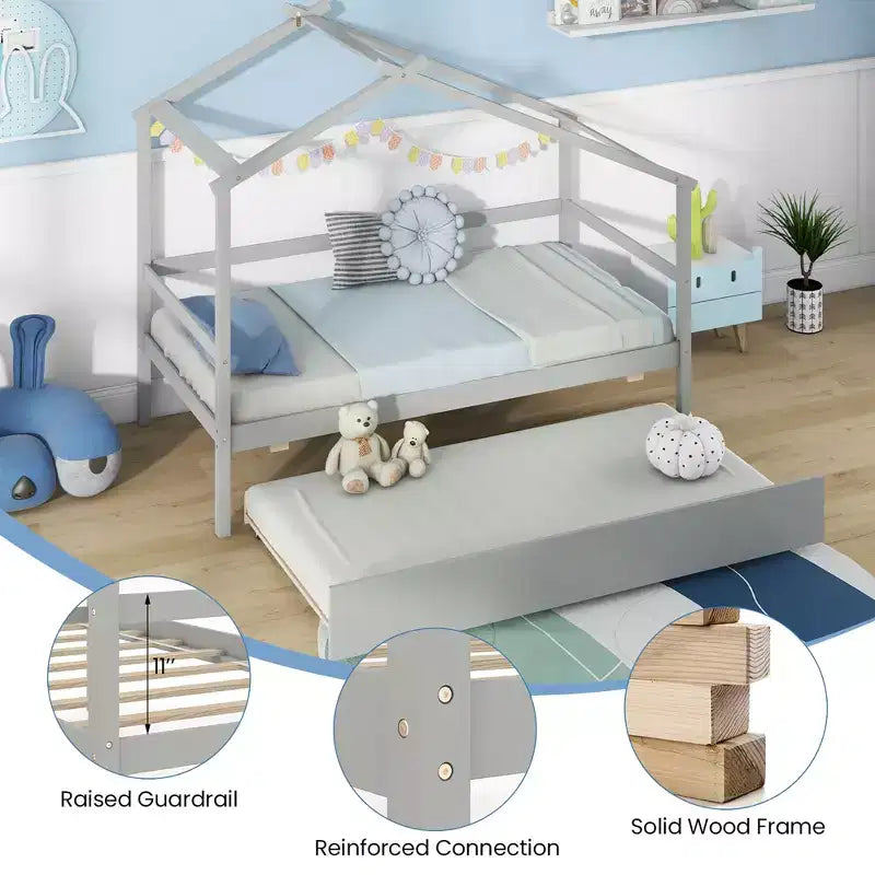 Letto a castello con rotelle e tetto con sponde e ringhiere Letto a piattaforma in legno