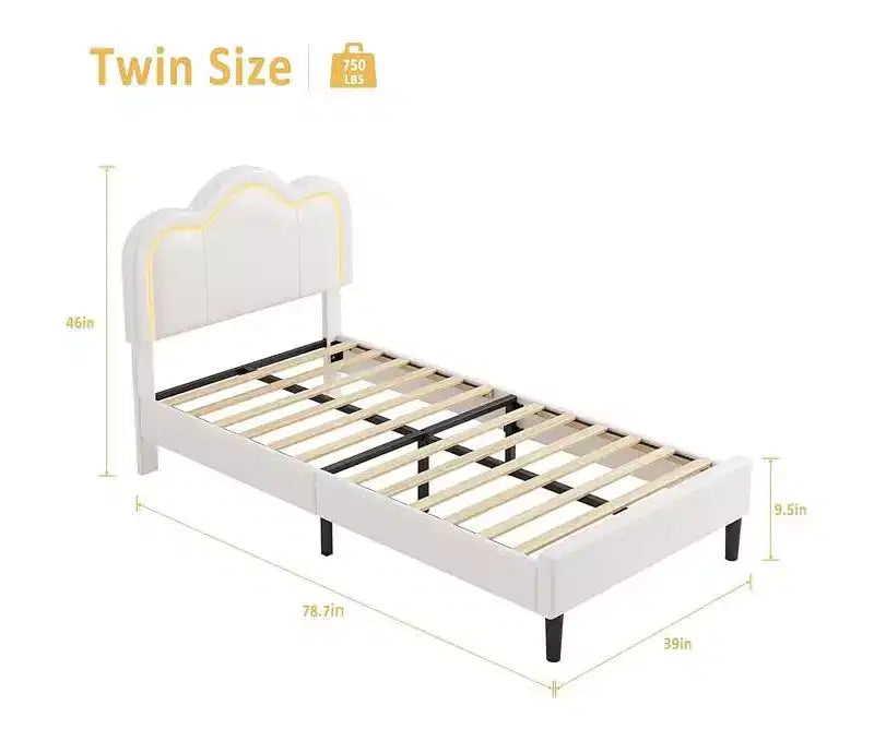Telaio letto singolo imbottito con testiera regolabile, telaio letto a piattaforma in velluto Princess per bambini/ragazze, supporto con doghe in legno, facile montaggio