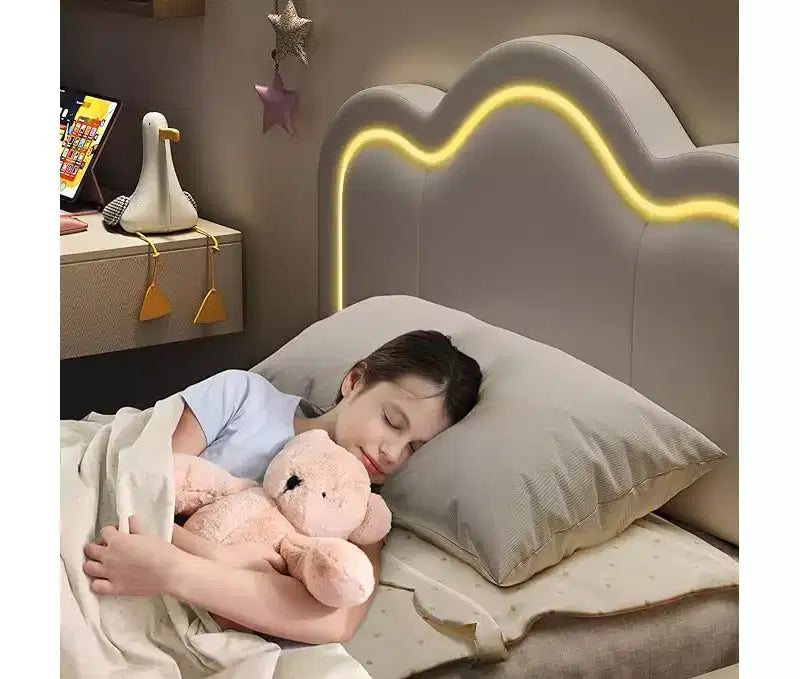 Telaio letto singolo imbottito con testiera regolabile, telaio letto a piattaforma in velluto Princess per bambini/ragazze, supporto con doghe in legno, facile montaggio