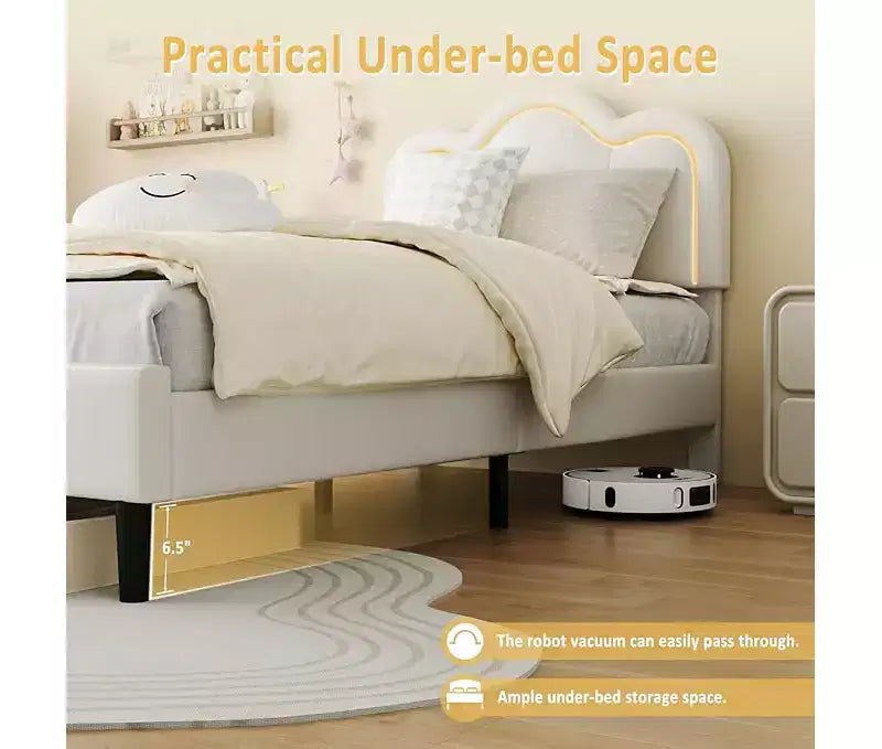 Telaio letto singolo imbottito con testiera regolabile, telaio letto a piattaforma in velluto Princess per bambini/ragazze, supporto con doghe in legno, facile montaggio