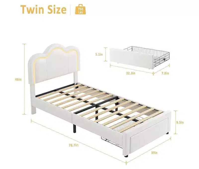 Telaio letto singolo imbottito con testiera regolabile, telaio letto a piattaforma in velluto Princess per bambini/ragazze, supporto con doghe in legno, facile montaggio