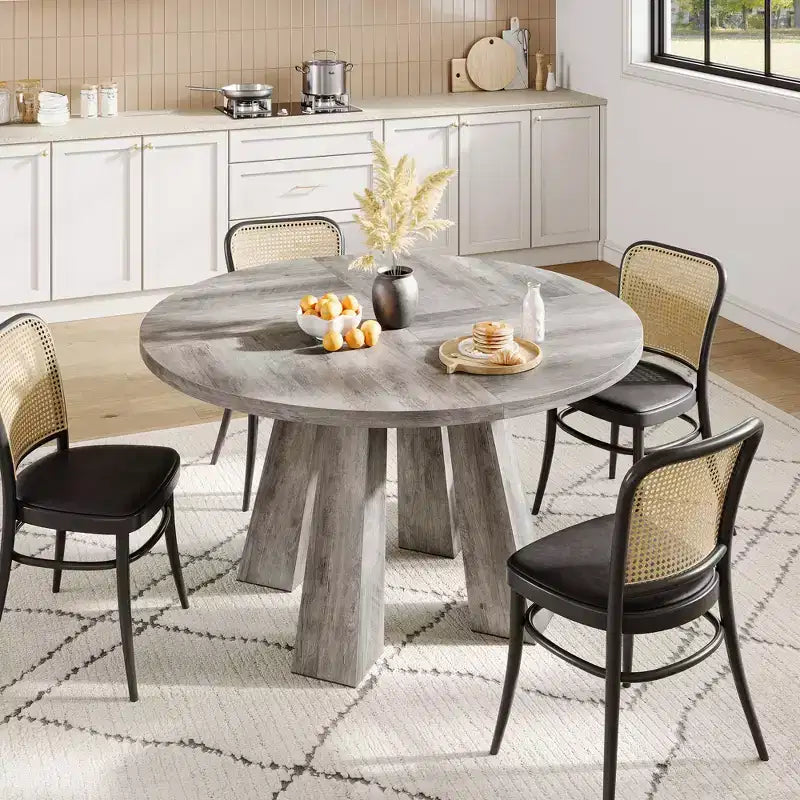 Tavolo da pranzo rotondo per 4-6 persone, tavolo da cucina da 120 cm con base a piedistallo robusta per soggiorno, appartamento