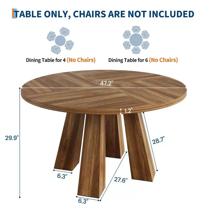 Tavolo da pranzo rotondo per 4-6 persone, tavolo da cucina da 120 cm con base a piedistallo robusta per soggiorno, appartamento