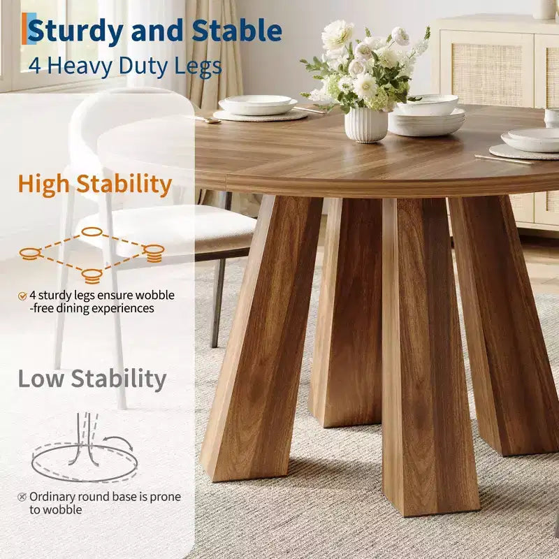 Tavolo da pranzo rotondo per 4-6 persone, tavolo da cucina da 120 cm con base a piedistallo robusta per soggiorno, appartamento
