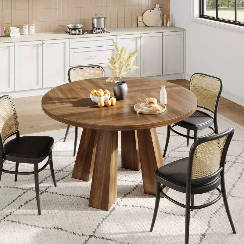 Tavolo da pranzo rotondo per 4-6 persone, tavolo da cucina da 120 cm con base a piedistallo robusta per soggiorno, appartamento