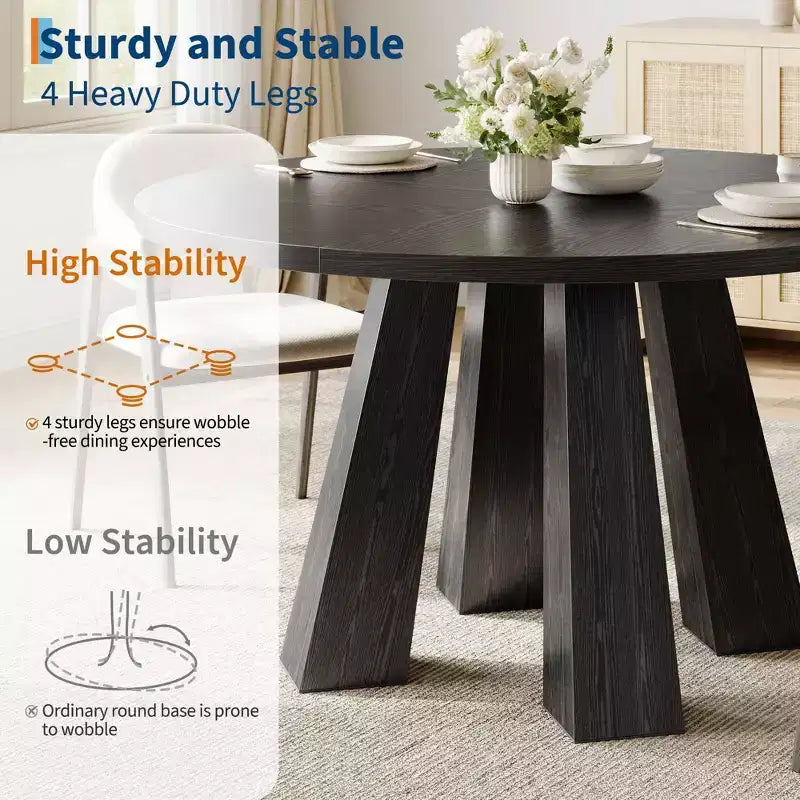 Tavolo da pranzo rotondo per 4-6 persone, tavolo da cucina da 120 cm con base a piedistallo robusta per soggiorno, appartamento