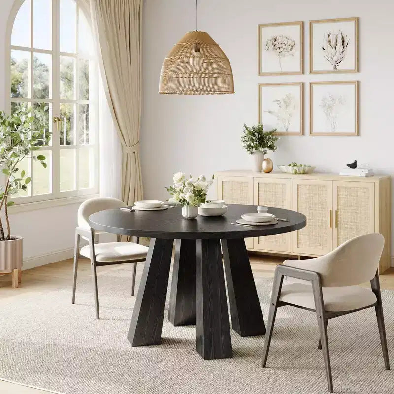 Tavolo da pranzo rotondo per 4-6 persone, tavolo da cucina da 120 cm con base a piedistallo robusta per soggiorno, appartamento