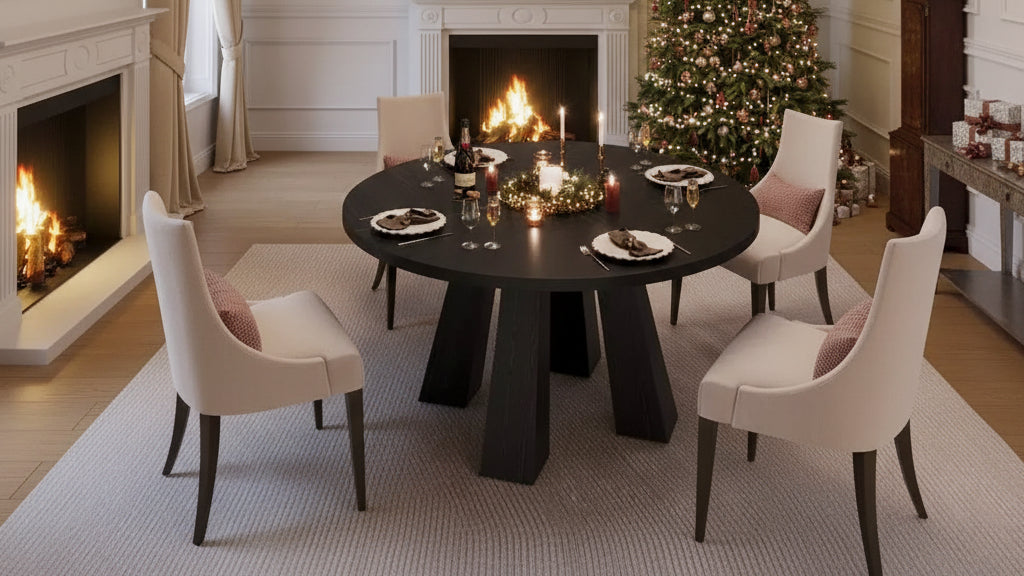 Round Dining Table for 4-6, 47 Wood Kitchen Dinner Table with Sturdy Base Pedestal for Living Room, Apartment