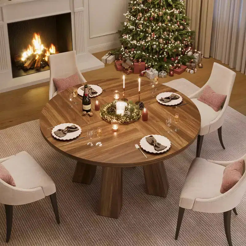 Tavolo da pranzo rotondo per 4-6 persone, tavolo da cucina da 120 cm con base a piedistallo robusta per soggiorno, appartamento
