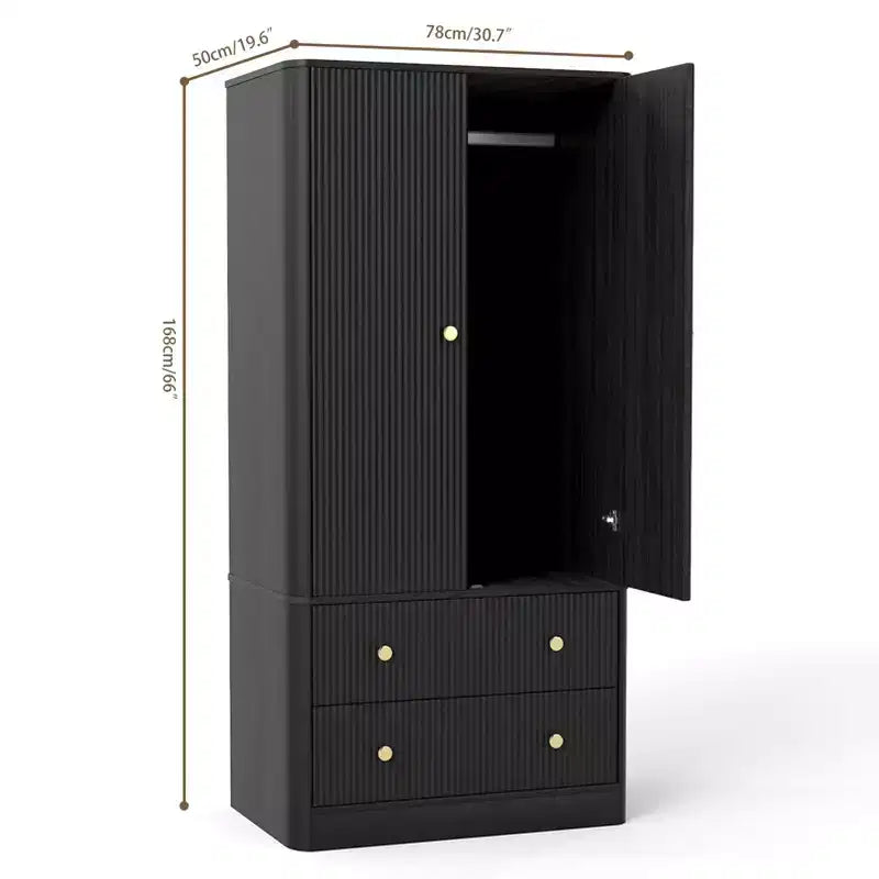 Armadio Guardaroba 2 Ante 2 Cassetti Elegante in Legno Autoportante Mobile Contenitore per Camera da Letto Soggiorno Ufficio