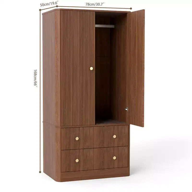 Armadio Guardaroba 2 Ante 2 Cassetti Elegante in Legno Autoportante Mobile Contenitore per Camera da Letto Soggiorno Ufficio