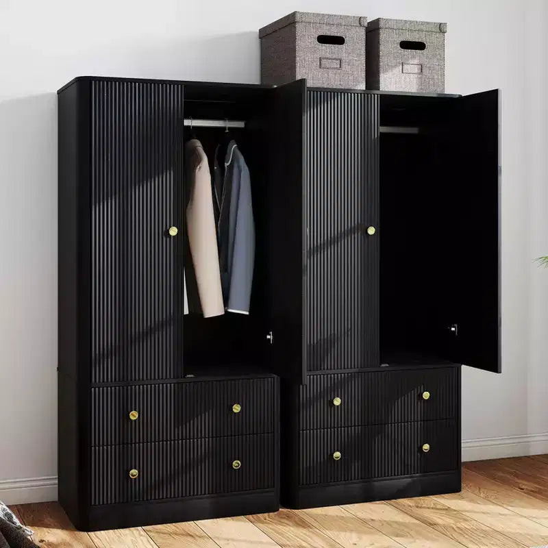 Armadio Guardaroba 2 Ante 2 Cassetti Elegante in Legno Autoportante Mobile Contenitore per Camera da Letto Soggiorno Ufficio