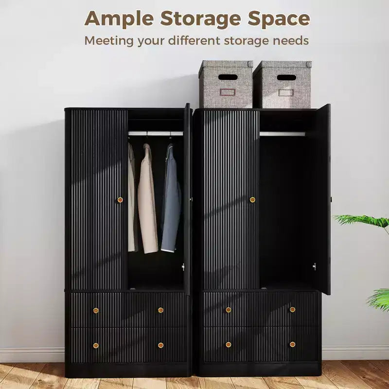 Armadio Guardaroba 2 Ante 2 Cassetti Elegante in Legno Autoportante Mobile Contenitore per Camera da Letto Soggiorno Ufficio