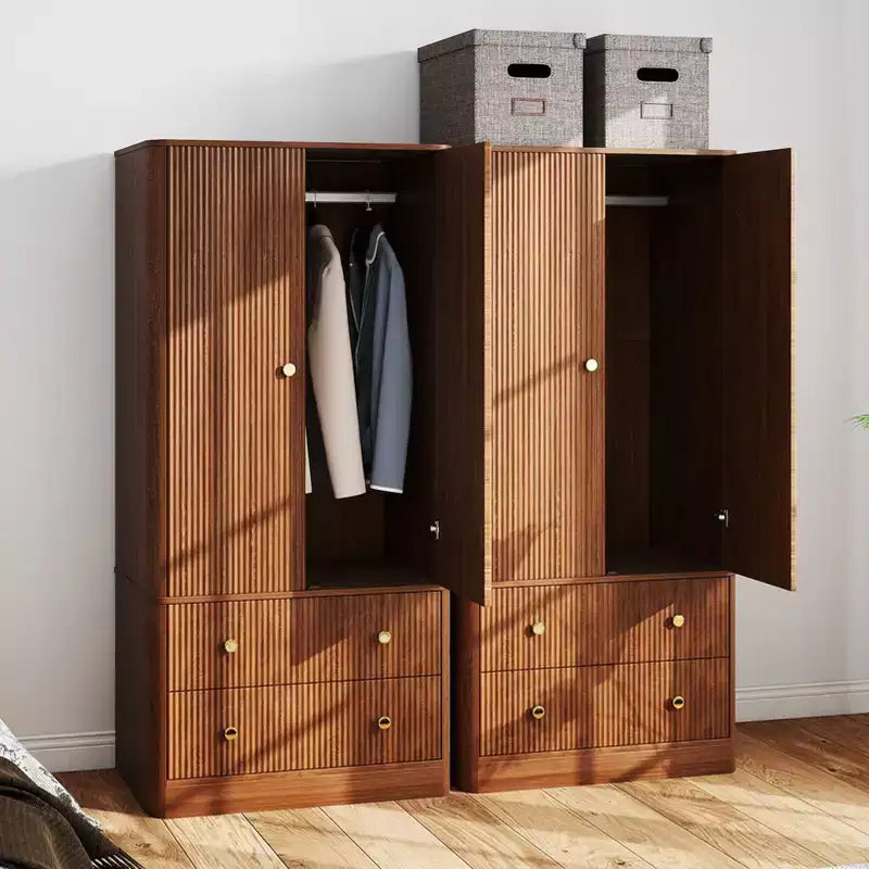 Armadio Guardaroba 2 Ante 2 Cassetti Elegante in Legno Autoportante Mobile Contenitore per Camera da Letto Soggiorno Ufficio