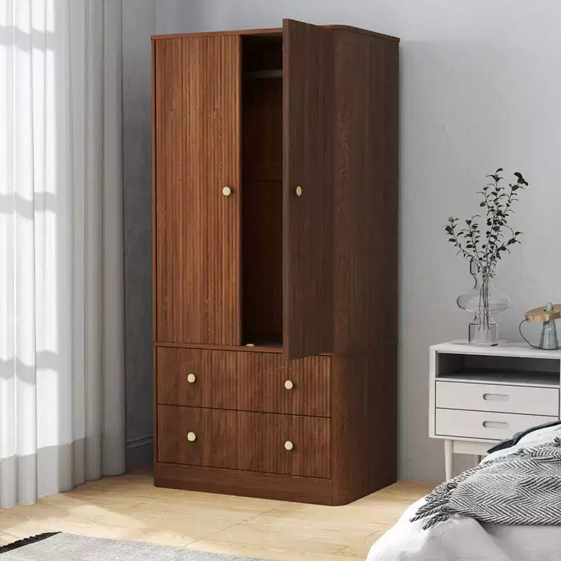 Armadio Guardaroba 2 Ante 2 Cassetti Elegante in Legno Autoportante Mobile Contenitore per Camera da Letto Soggiorno Ufficio