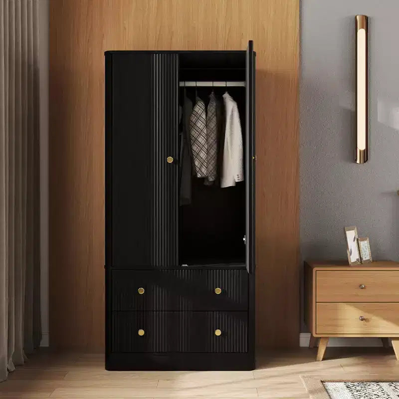 Armadio Guardaroba 2 Ante 2 Cassetti Elegante in Legno Autoportante Mobile Contenitore per Camera da Letto Soggiorno Ufficio