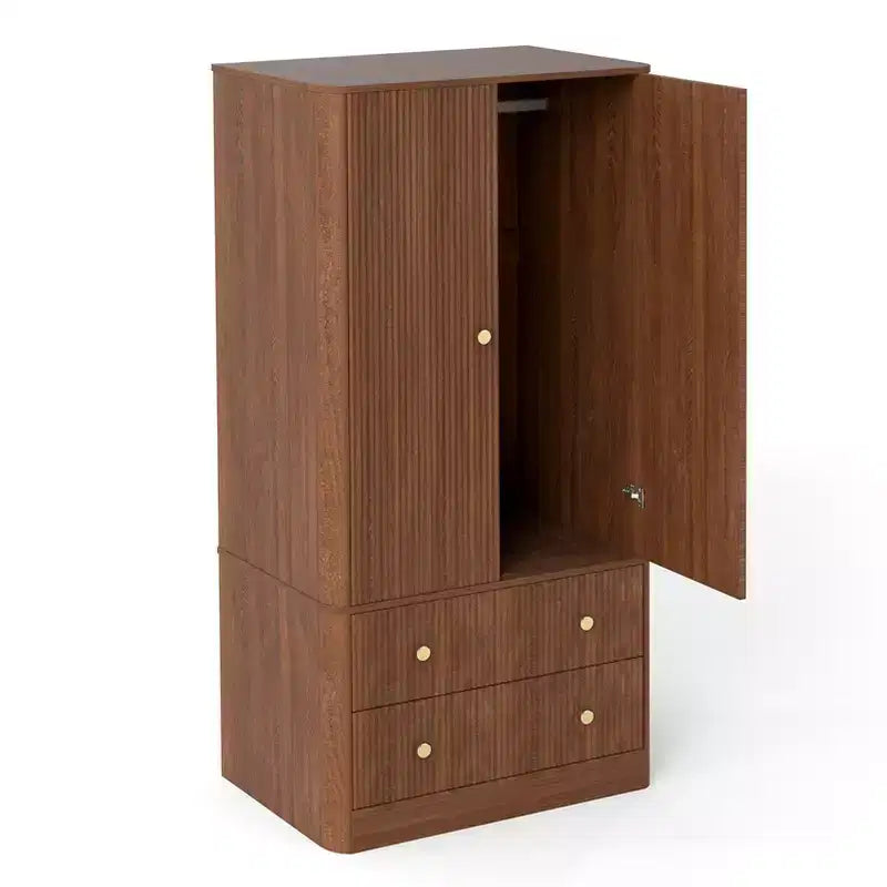 Armadio Guardaroba 2 Ante 2 Cassetti Elegante in Legno Autoportante Mobile Contenitore per Camera da Letto Soggiorno Ufficio