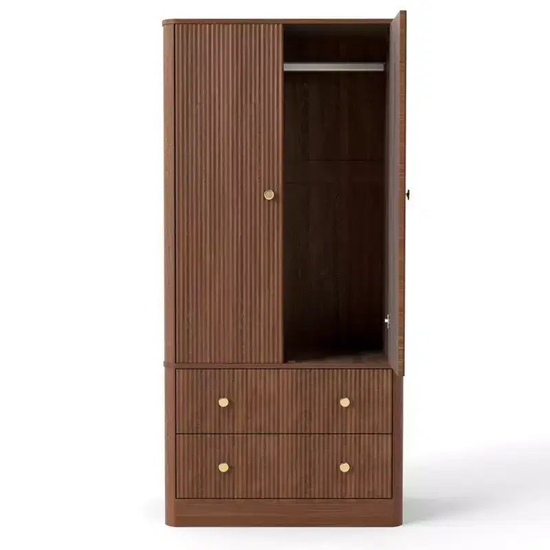 Armadio Guardaroba 2 Ante 2 Cassetti Elegante in Legno Autoportante Mobile Contenitore per Camera da Letto Soggiorno Ufficio