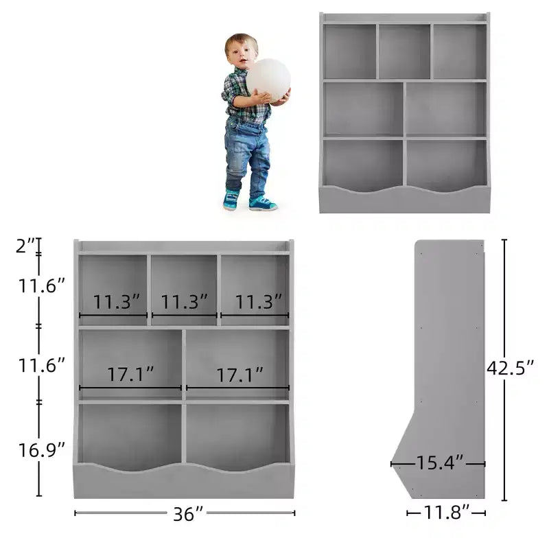 Libreria per bambini a tre livelli con mobiletto contenitore per giocattoli, cubo portaoggetti per bambini