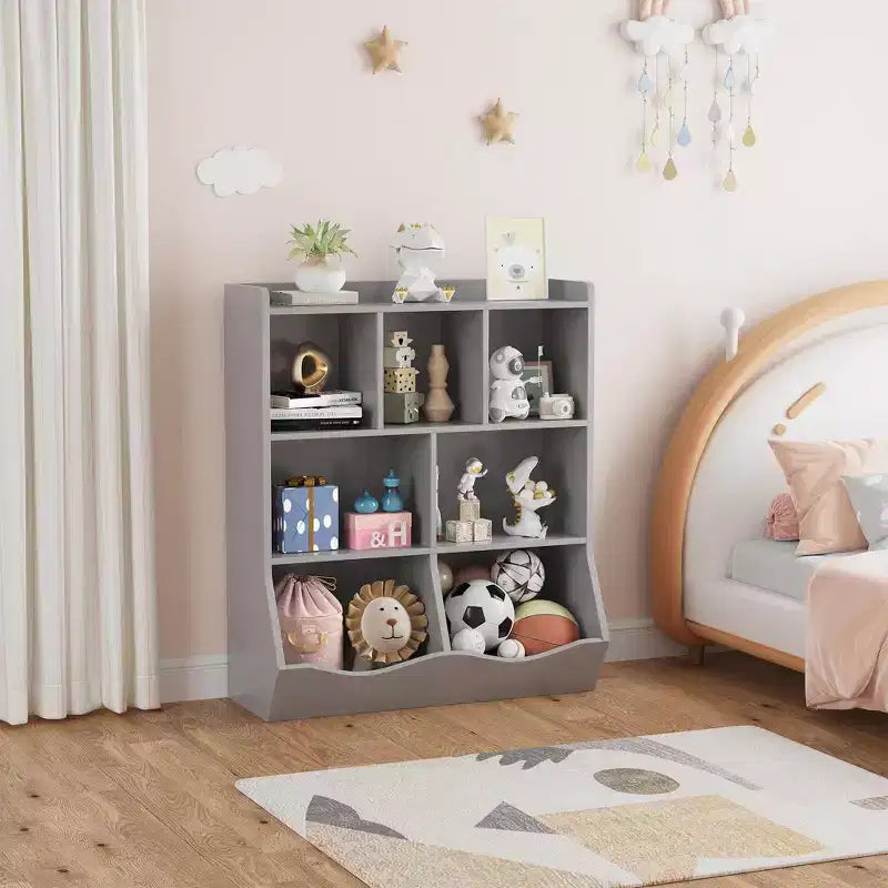 Libreria per bambini a tre livelli con mobiletto contenitore per giocattoli, cubo portaoggetti per bambini