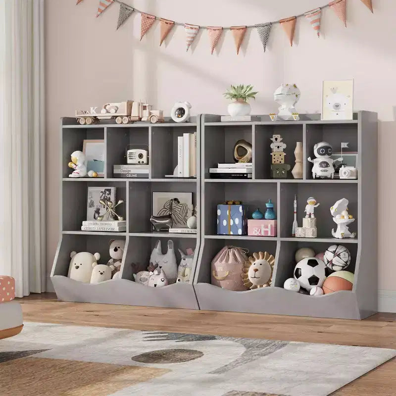 Libreria per bambini a tre livelli con mobiletto contenitore per giocattoli, cubo portaoggetti per bambini
