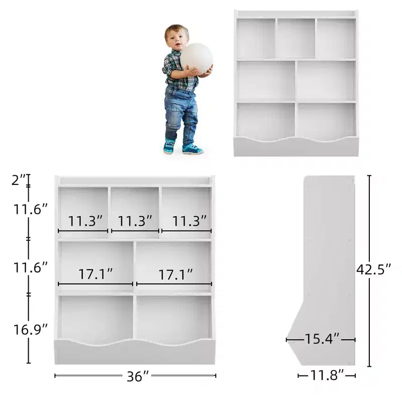 Libreria per bambini a tre livelli con mobiletto contenitore per giocattoli, cubo portaoggetti per bambini