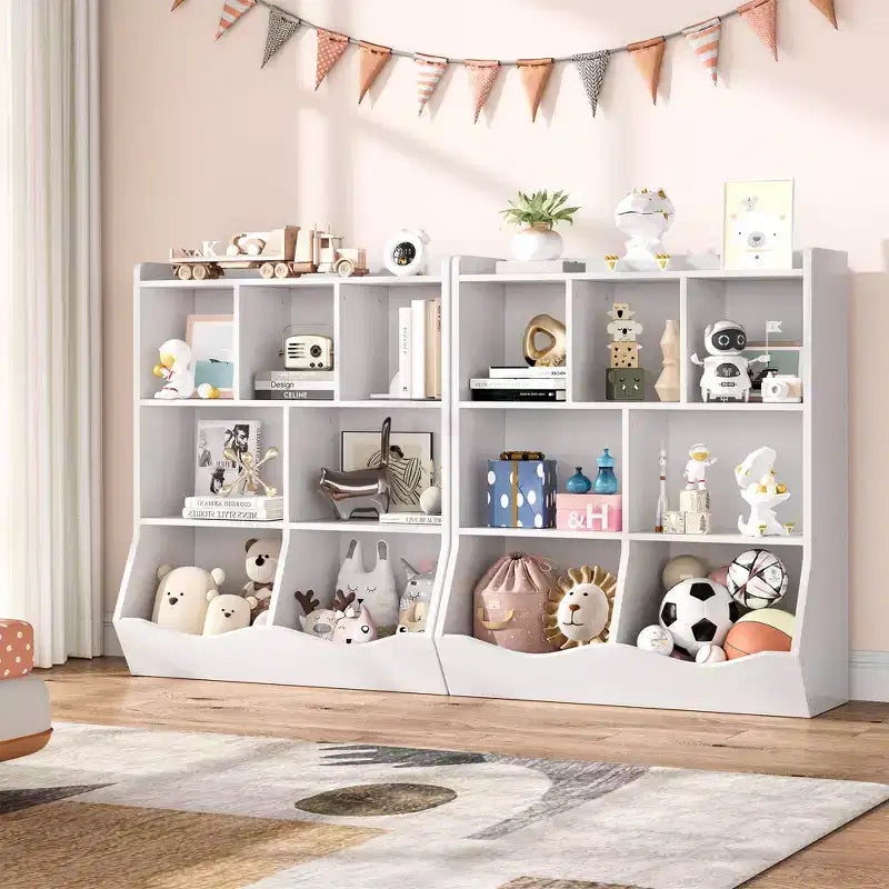 Libreria per bambini a tre livelli con mobiletto contenitore per giocattoli, cubo portaoggetti per bambini
