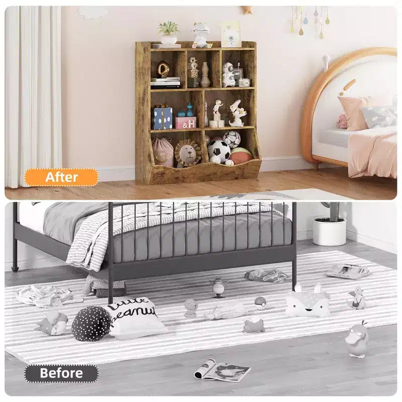 Libreria per bambini a tre livelli con mobiletto contenitore per giocattoli, cubo portaoggetti per bambini