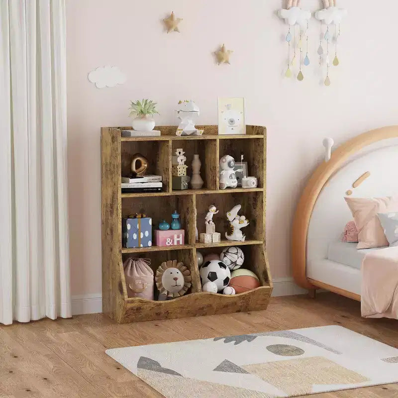 Libreria per bambini a tre livelli con mobiletto contenitore per giocattoli, cubo portaoggetti per bambini