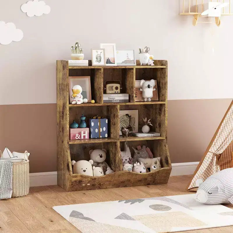 Libreria per bambini a tre livelli con mobiletto contenitore per giocattoli, cubo portaoggetti per bambini