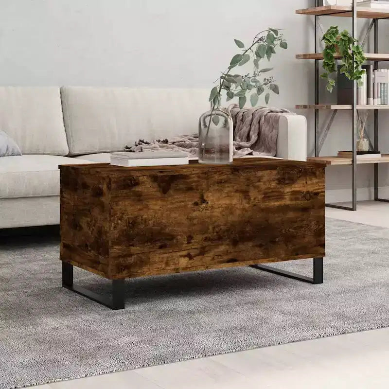 Tavolino da salotto bianco in legno multistrato, Tavolino da salotto medio in metallo