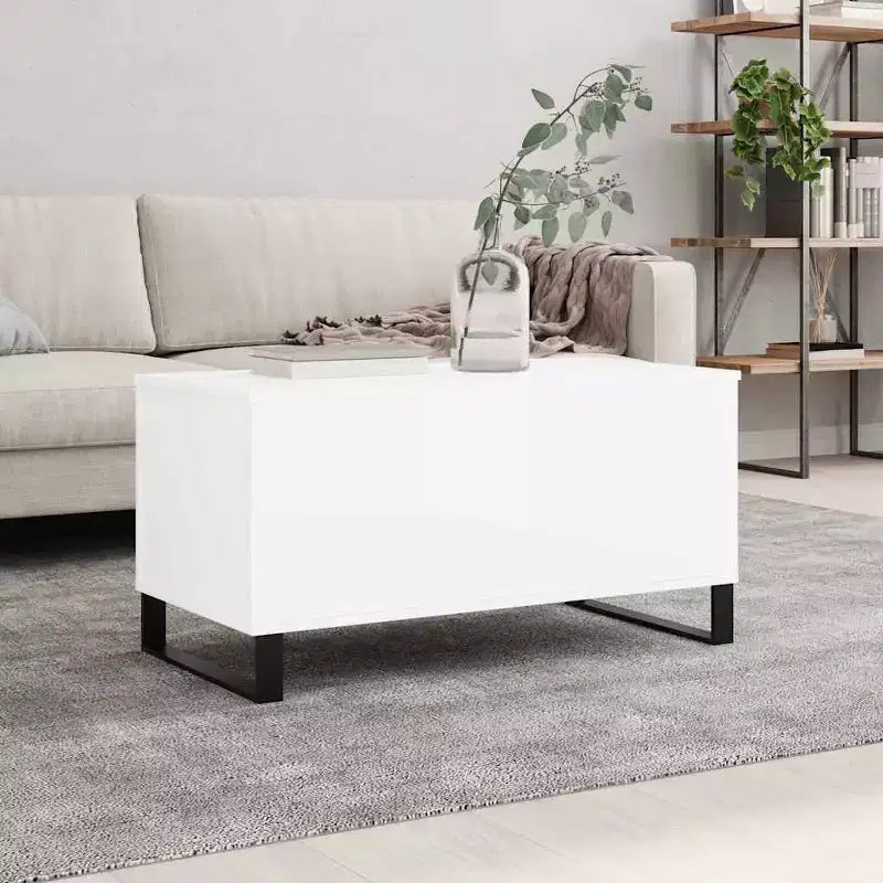 Tavolino da salotto bianco in legno multistrato, Tavolino da salotto medio in metallo
