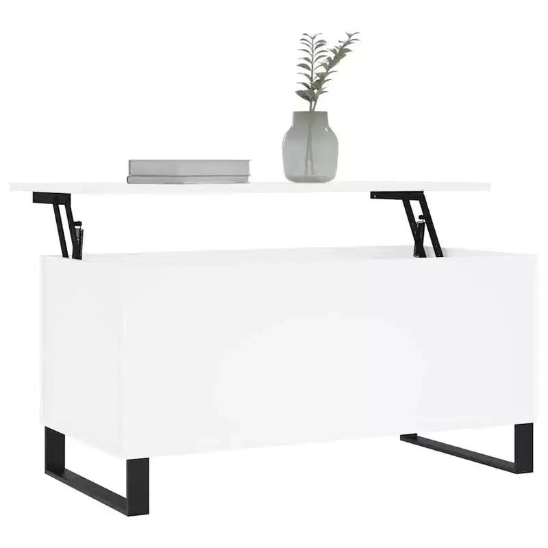 Tavolino da salotto bianco in legno multistrato, Tavolino da salotto medio in metallo