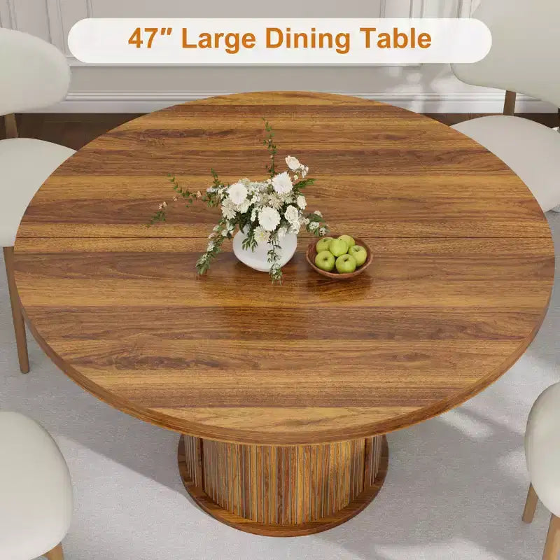 Tavolo da pranzo rotondo da 47 pollici per 4 persone, tavolo da cucina con ripiano portaoggetti a 2 livelli e cassetto, tavolo da pranzo circolare in stile rustico (solo tavolo)