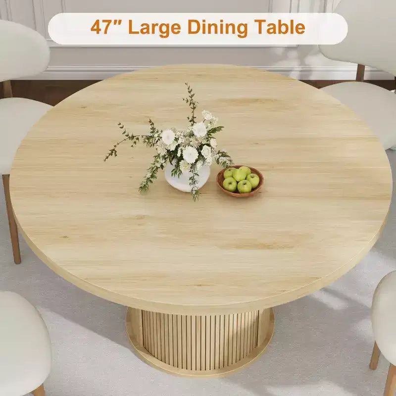Tavolo da pranzo rotondo da 47 pollici per 4 persone, tavolo da cucina con ripiano portaoggetti a 2 livelli e cassetto, tavolo da pranzo circolare in stile rustico (solo tavolo)