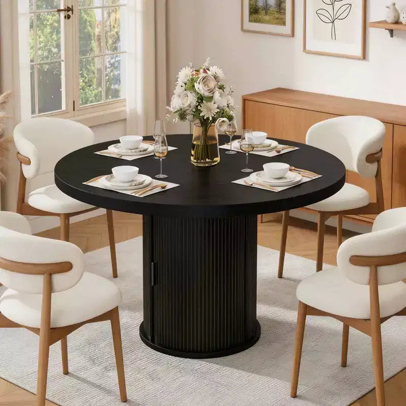 Tavolo da pranzo rotondo da 47 pollici per 4 persone, tavolo da cucina con ripiano portaoggetti a 2 livelli e cassetto, tavolo da pranzo circolare in stile rustico (solo tavolo)