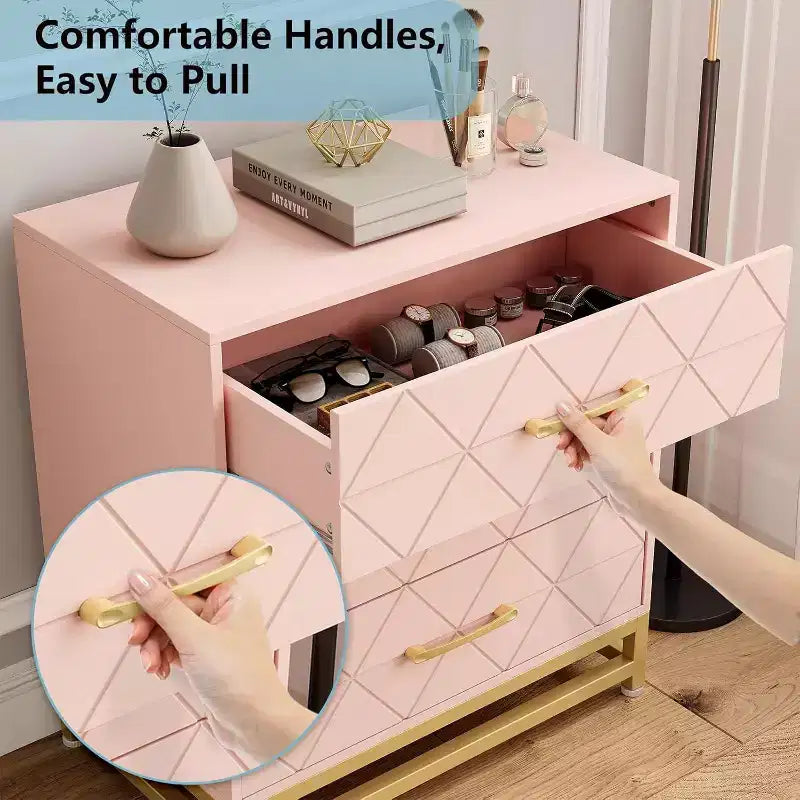 Cassettiera in legno a 3 cassetti, comò moderno con maniglie in metallo, organizer per camera da letto e soggiorno