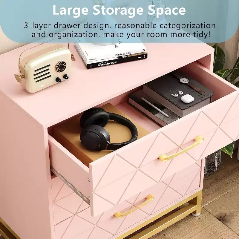 Cassettiera in legno a 3 cassetti, comò moderno con maniglie in metallo, organizer per camera da letto e soggiorno