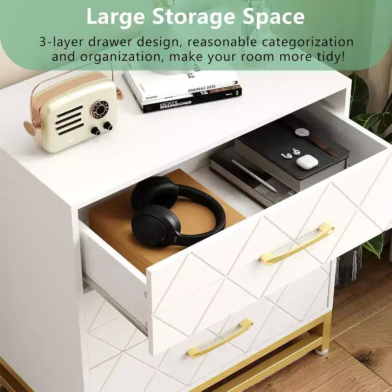 Cassettiera in legno a 3 cassetti, comò moderno con maniglie in metallo, organizer per camera da letto e soggiorno