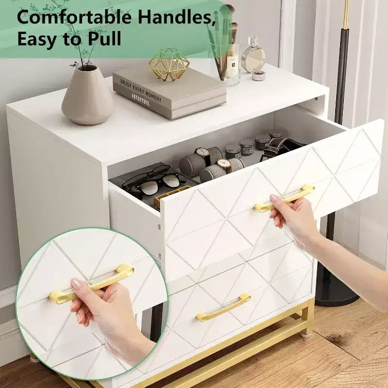 Cassettiera in legno a 3 cassetti, comò moderno con maniglie in metallo, organizer per camera da letto e soggiorno